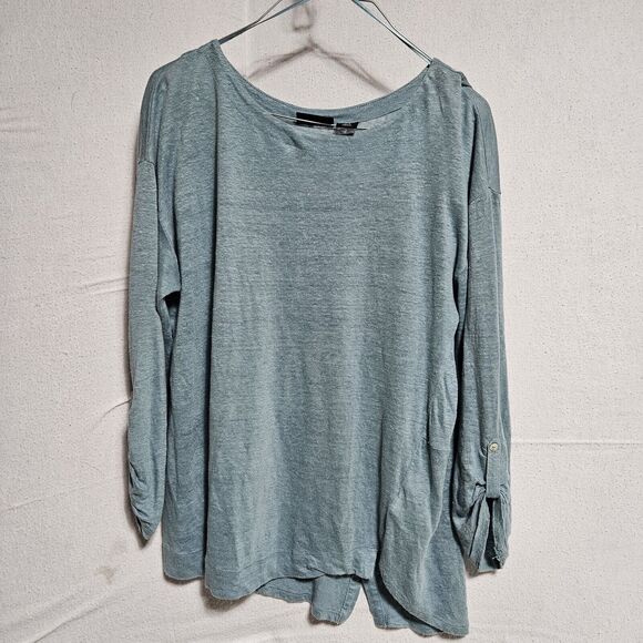 Adrienne Vittadini 100% Linen TEAL BLUE Light weight Tab sleeve top‎ Women's M - Picture 1 of 7
